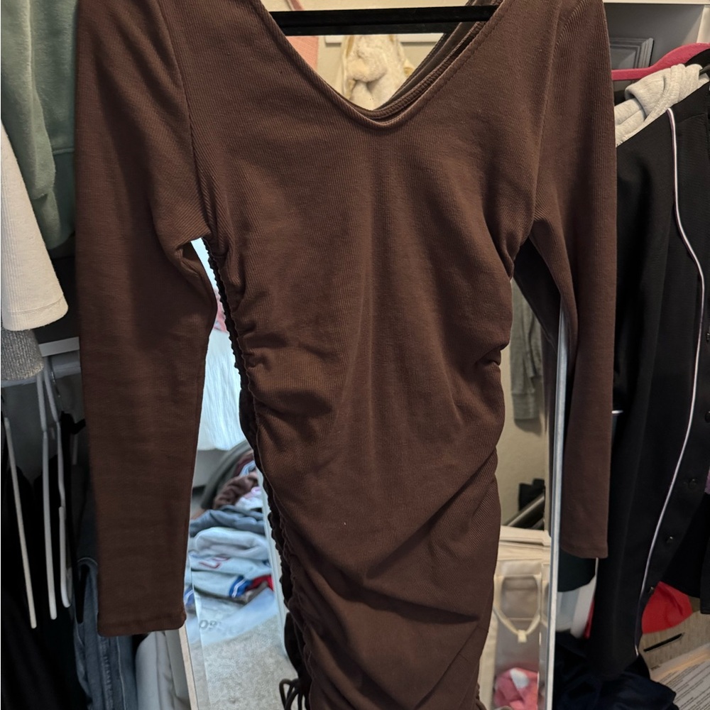 Elegant Brown Long Sleeve Dress